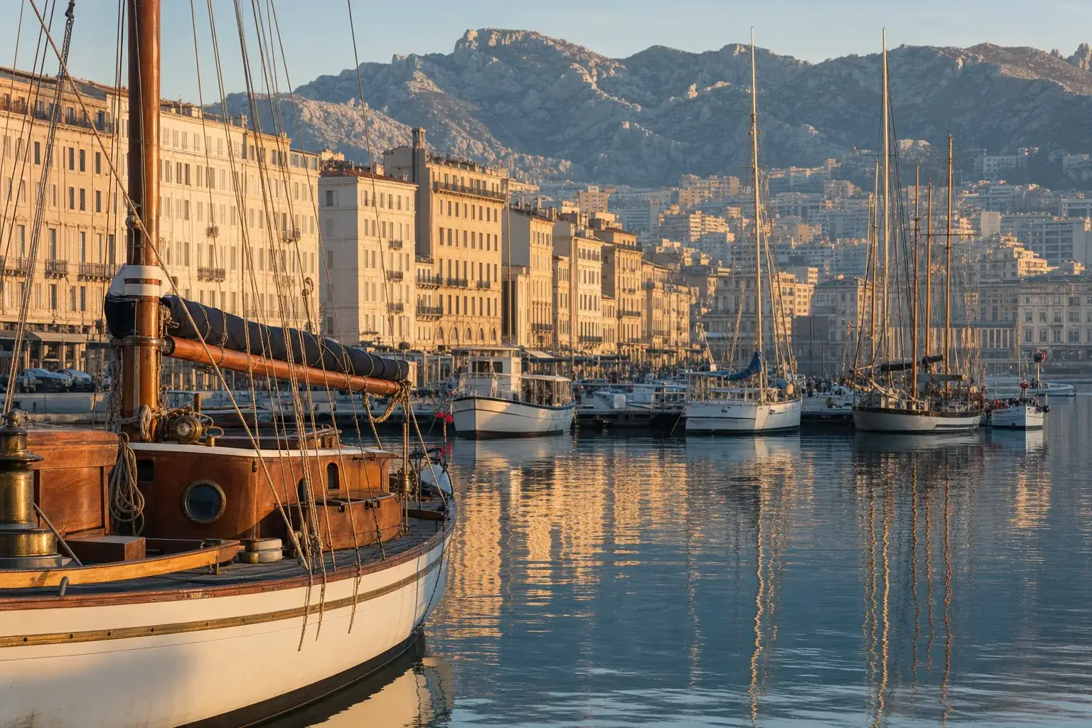 Port méditerranéen au lever du jour à Marseille